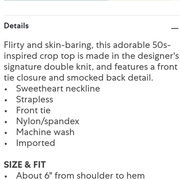 New Susana Monaco 50's Crop Top Size L - Picture 3 of 8